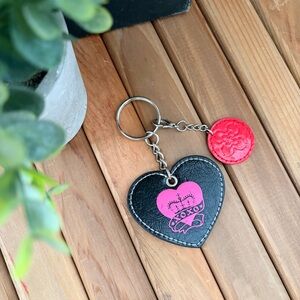 XOXO Heart Keychain Black Pink Faux Leather Charm Valentine Y2K Bag Charm
